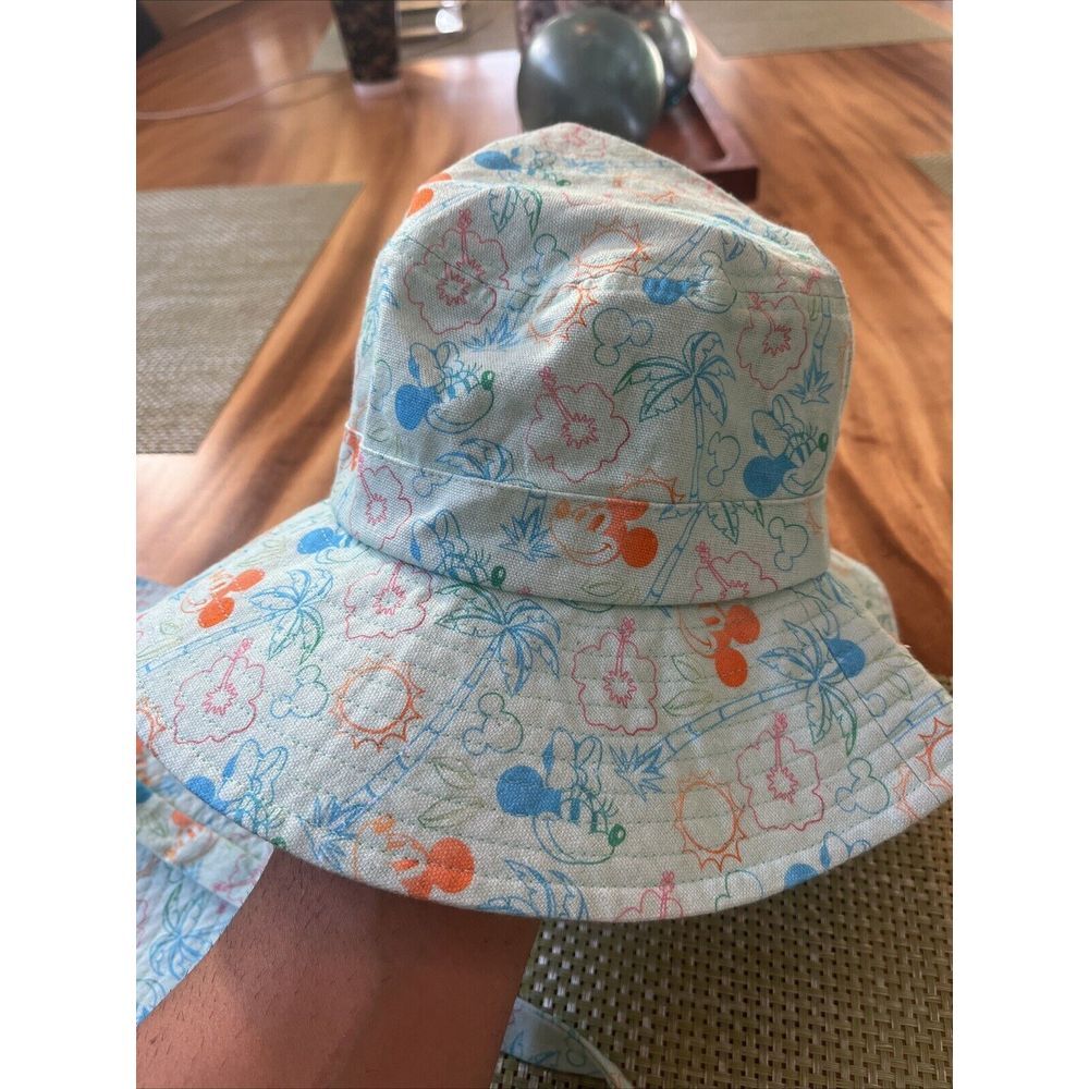 Mickey And Minnie‎ Mouse Bucket Hat Blue Tropical Hawaii Island Pink Orange
